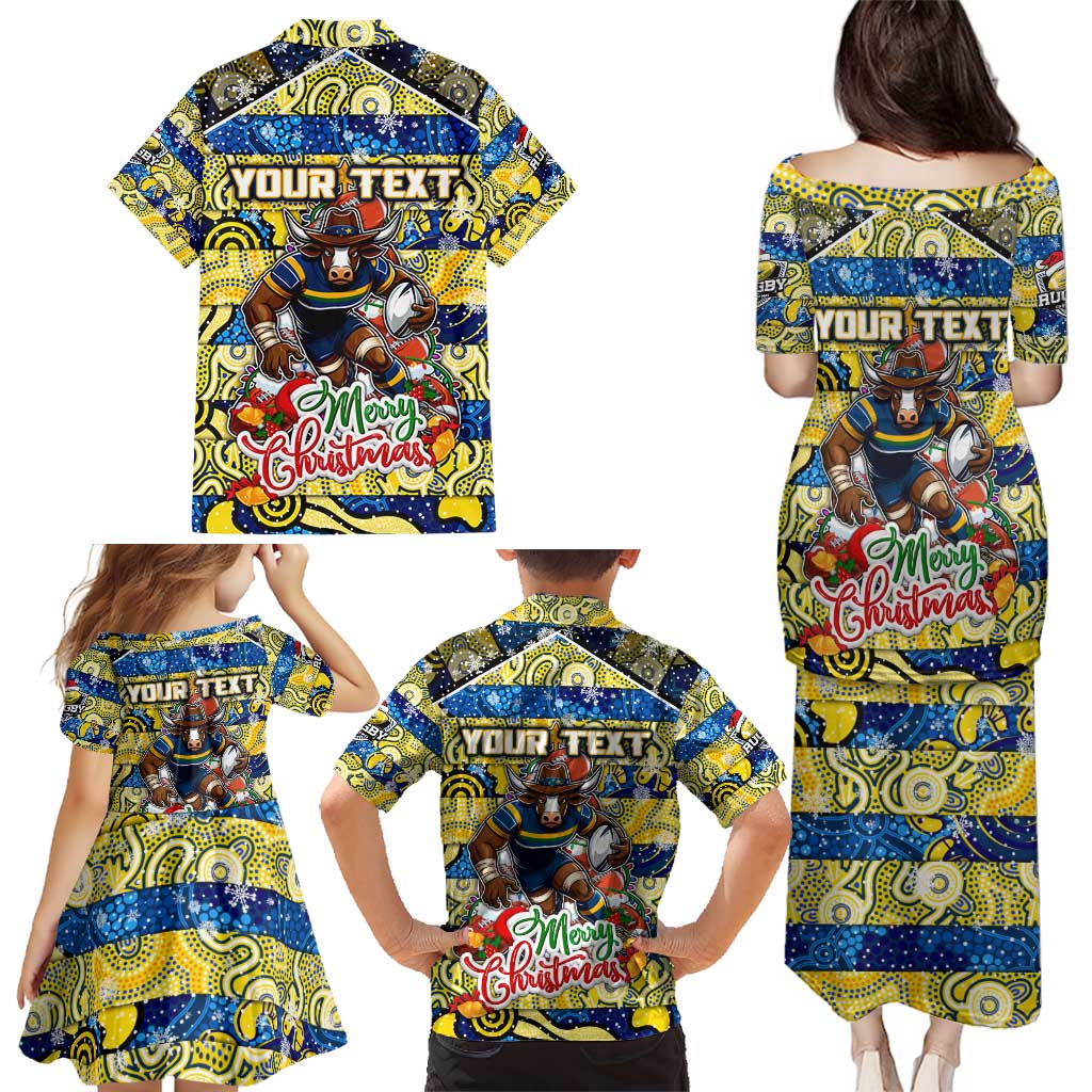 Custom Cowboys Rugby Merry Christmas Family Matching Puletasi and Hawaiian Shirt Indigenous Australian Art