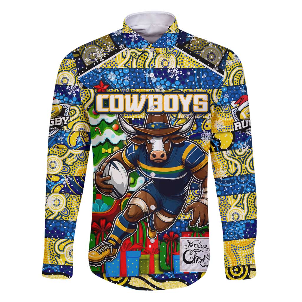 Custom Cowboys Rugby Merry Christmas Family Matching Puletasi and Hawaiian Shirt Indigenous Australian Art