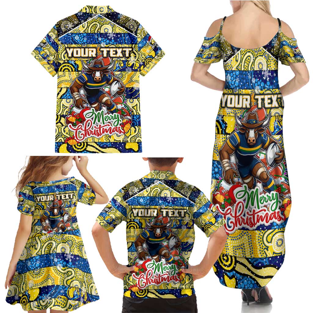 Custom Cowboys Rugby Merry Christmas Family Matching Summer Maxi Dress and Hawaiian Shirt Indigenous Australian Art