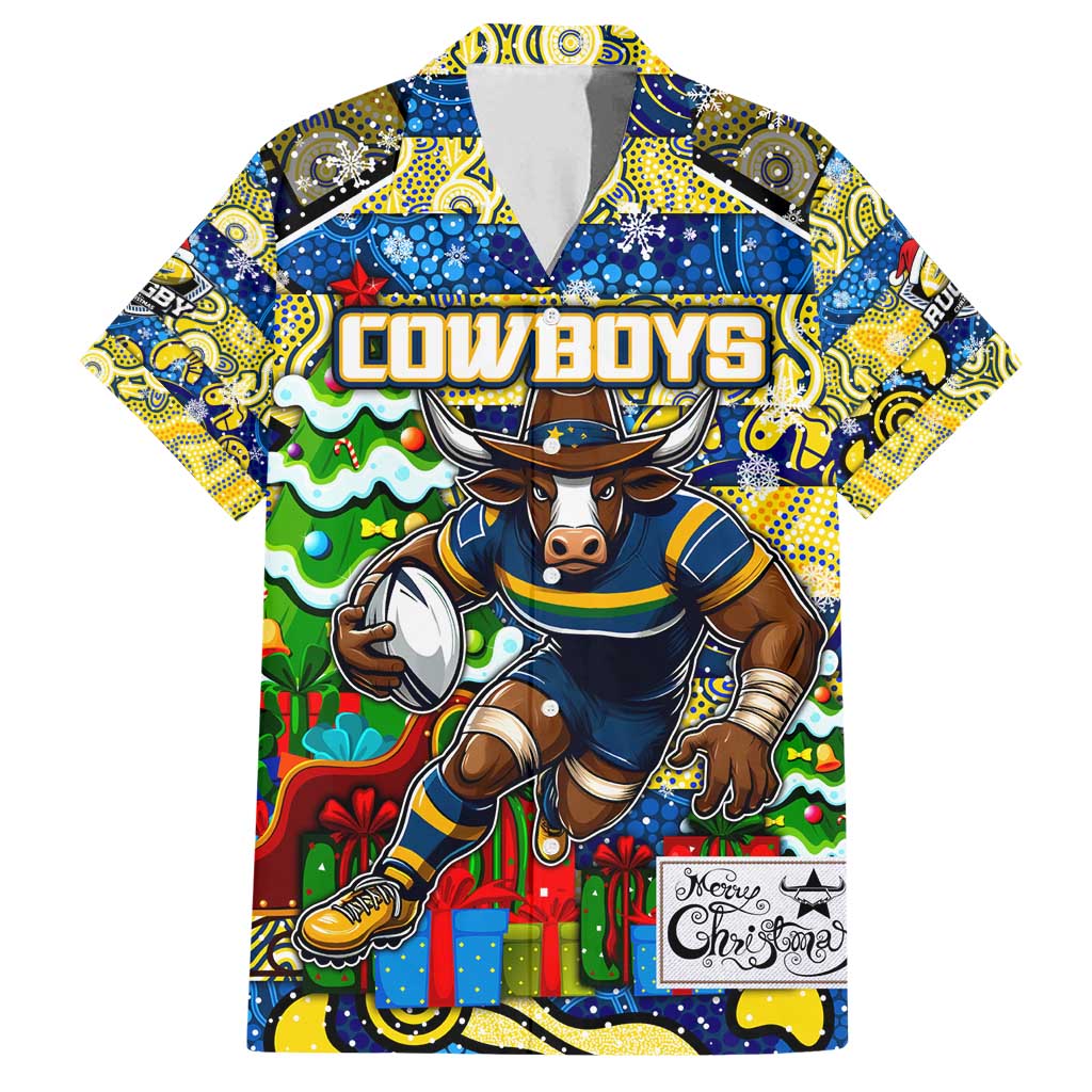 Custom Cowboys Rugby Merry Christmas Family Matching Summer Maxi Dress and Hawaiian Shirt Indigenous Australian Art