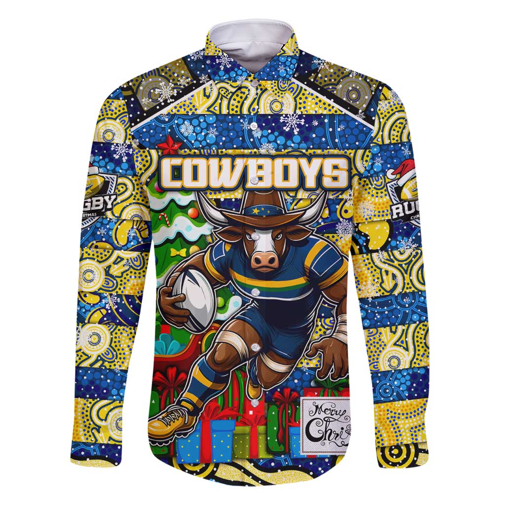 Custom Cowboys Rugby Merry Christmas Family Matching Summer Maxi Dress and Hawaiian Shirt Indigenous Australian Art