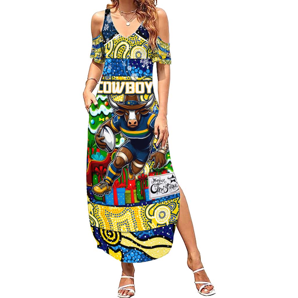 Custom Cowboys Rugby Merry Christmas Family Matching Summer Maxi Dress and Hawaiian Shirt Indigenous Australian Art