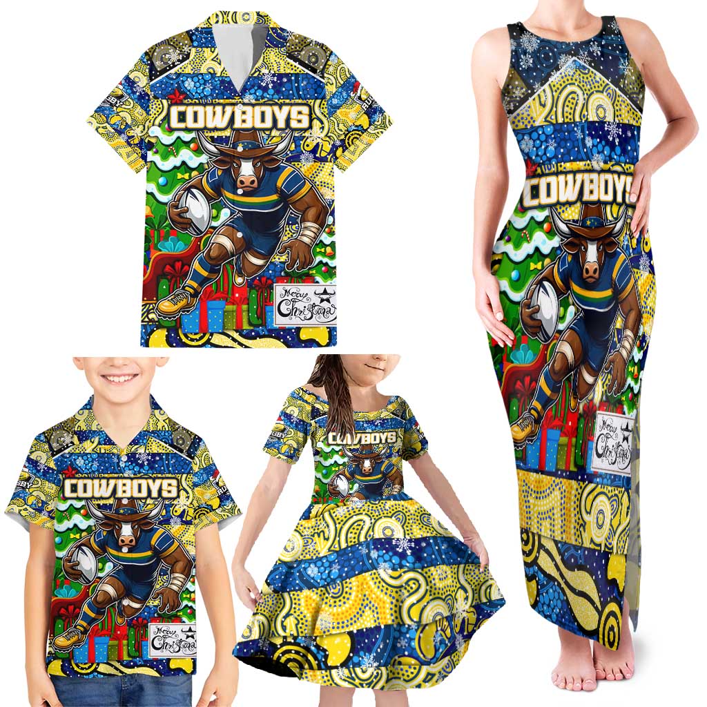 Custom Cowboys Rugby Merry Christmas Family Matching Tank Maxi Dress and Hawaiian Shirt Indigenous Australian Art