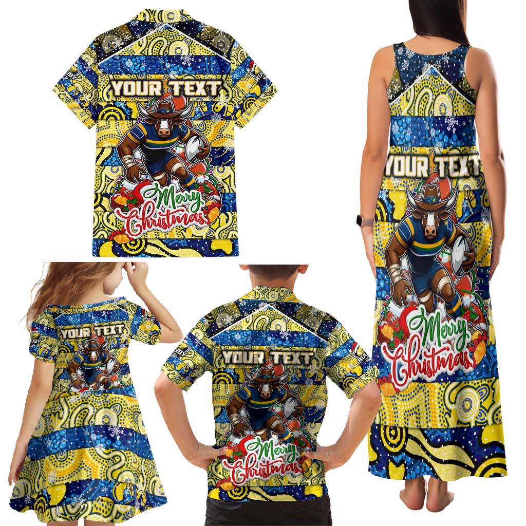 Custom Cowboys Rugby Merry Christmas Family Matching Tank Maxi Dress and Hawaiian Shirt Indigenous Australian Art