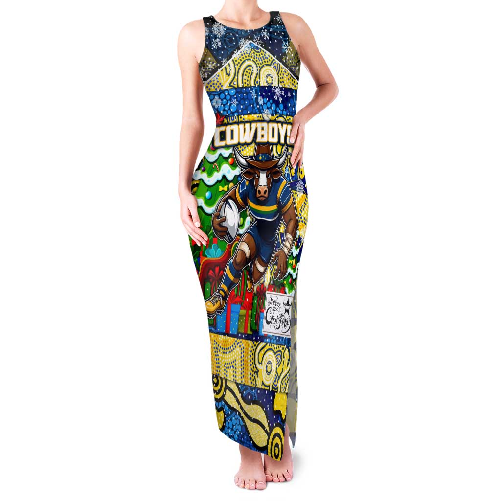 Custom Cowboys Rugby Merry Christmas Family Matching Tank Maxi Dress and Hawaiian Shirt Indigenous Australian Art