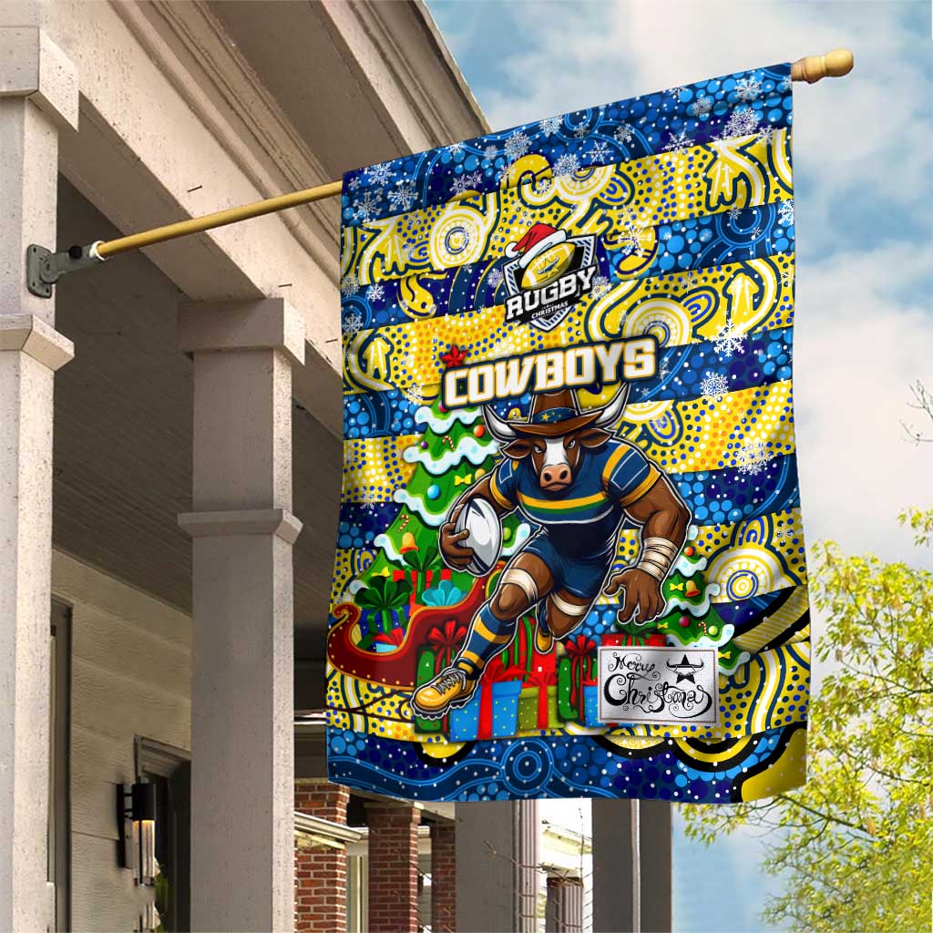 Cowboys Rugby Merry Christmas Garden Flag Indigenous Australian Art - Vibe Hoodie Shop