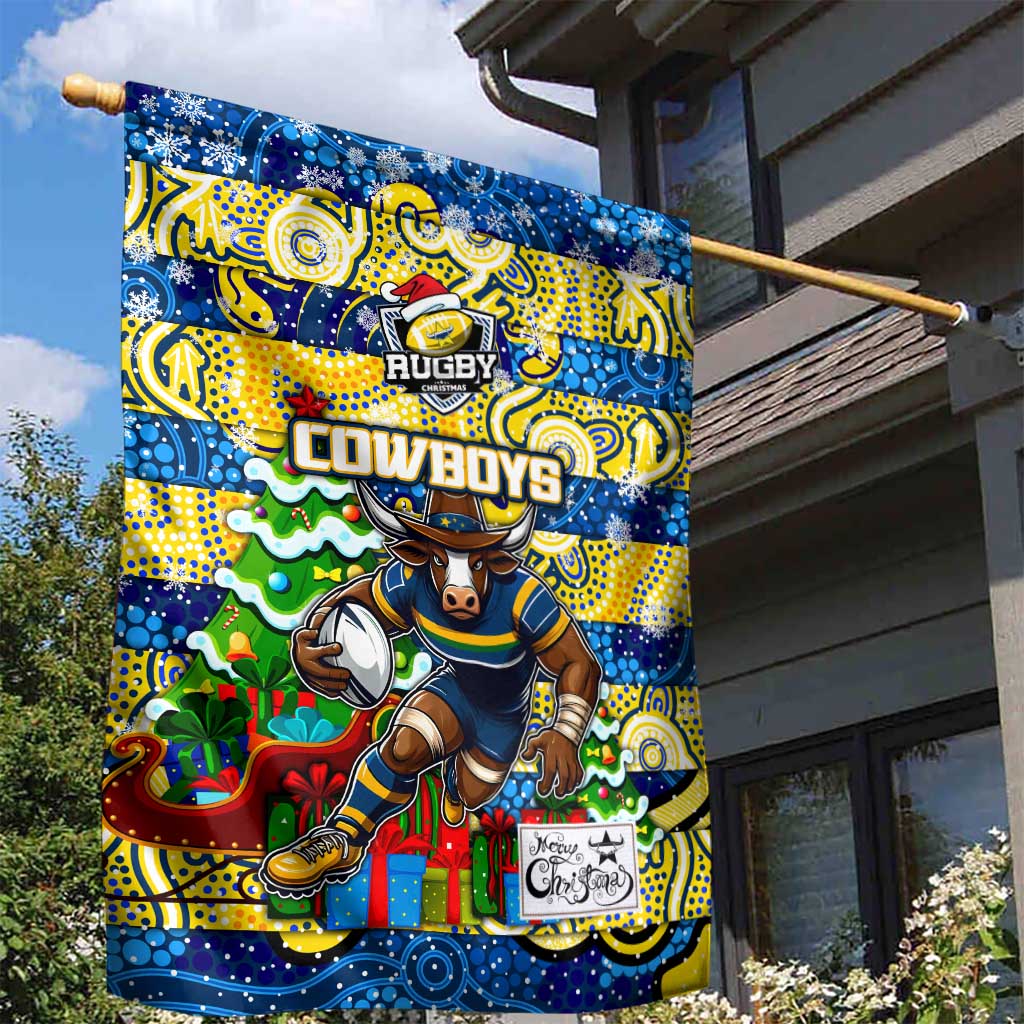 Cowboys Rugby Merry Christmas Garden Flag Indigenous Australian Art - Vibe Hoodie Shop