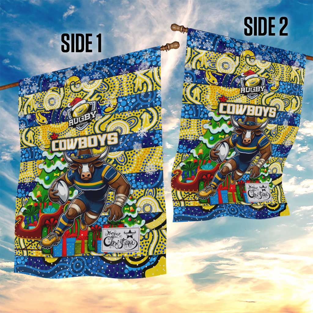 Cowboys Rugby Merry Christmas Garden Flag Indigenous Australian Art - Vibe Hoodie Shop