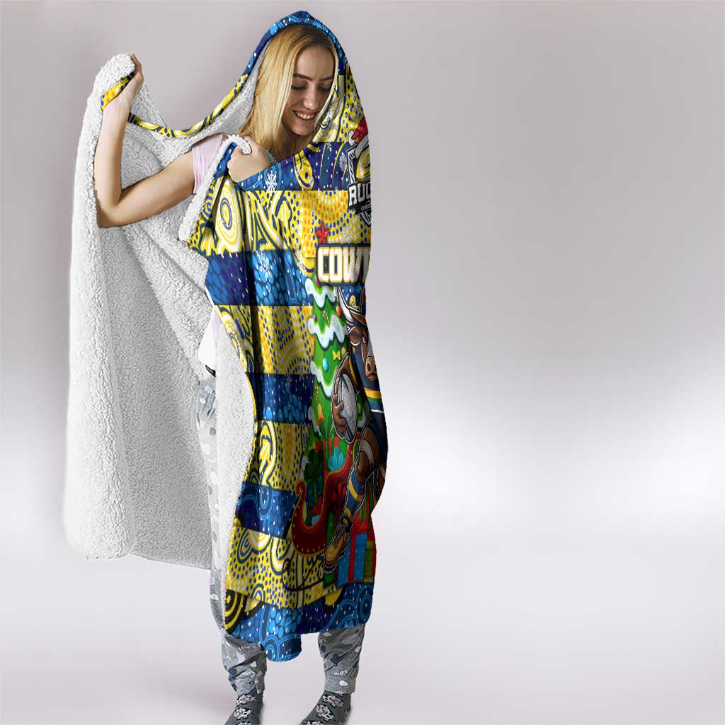 Cowboys Rugby Merry Christmas Hooded Blanket Indigenous Australian Art