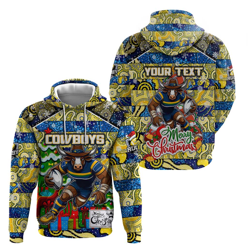 Custom Cowboys Rugby Merry Christmas Hoodie Indigenous Australian Art - Vibe Hoodie Shop