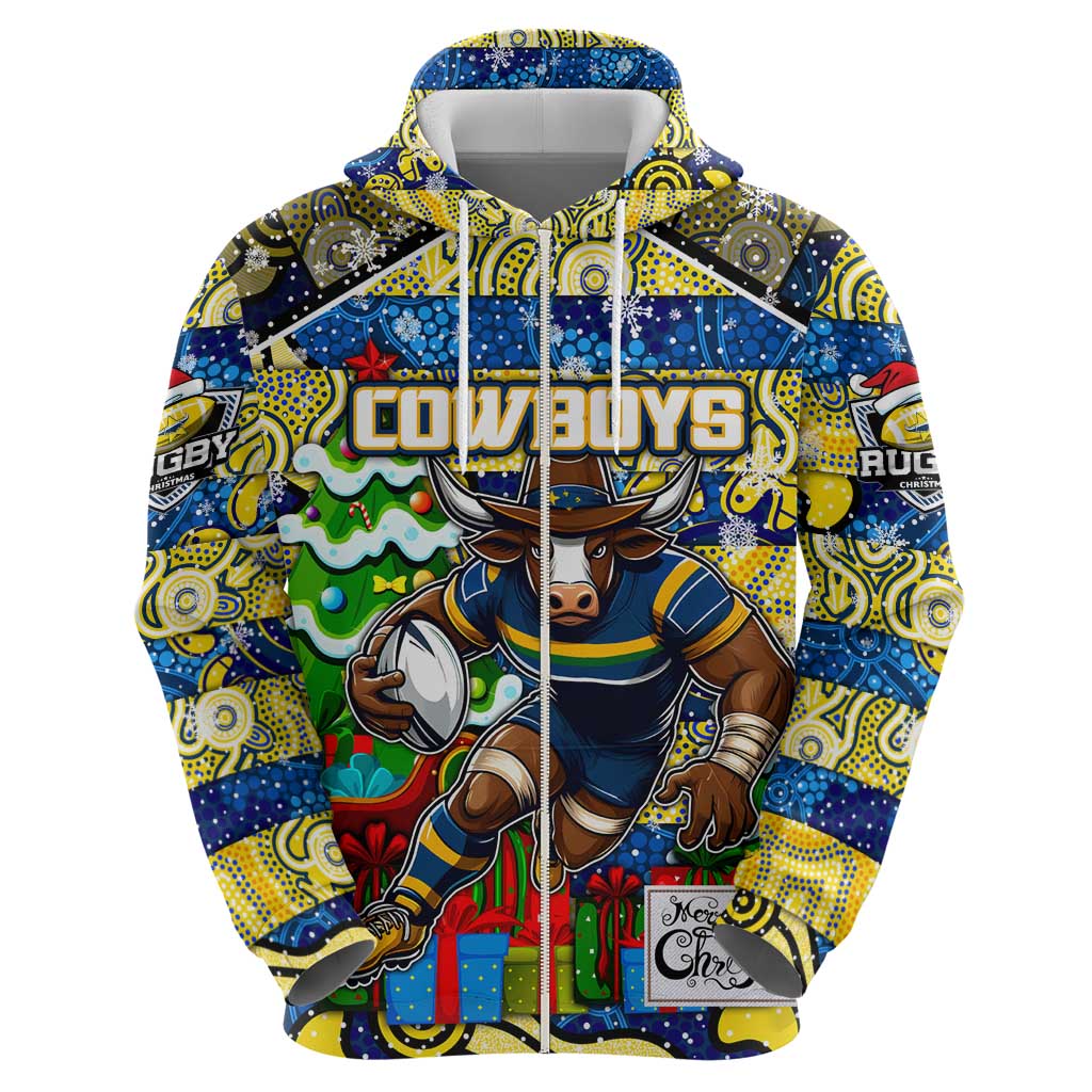 Custom Cowboys Rugby Merry Christmas Hoodie Indigenous Australian Art - Vibe Hoodie Shop