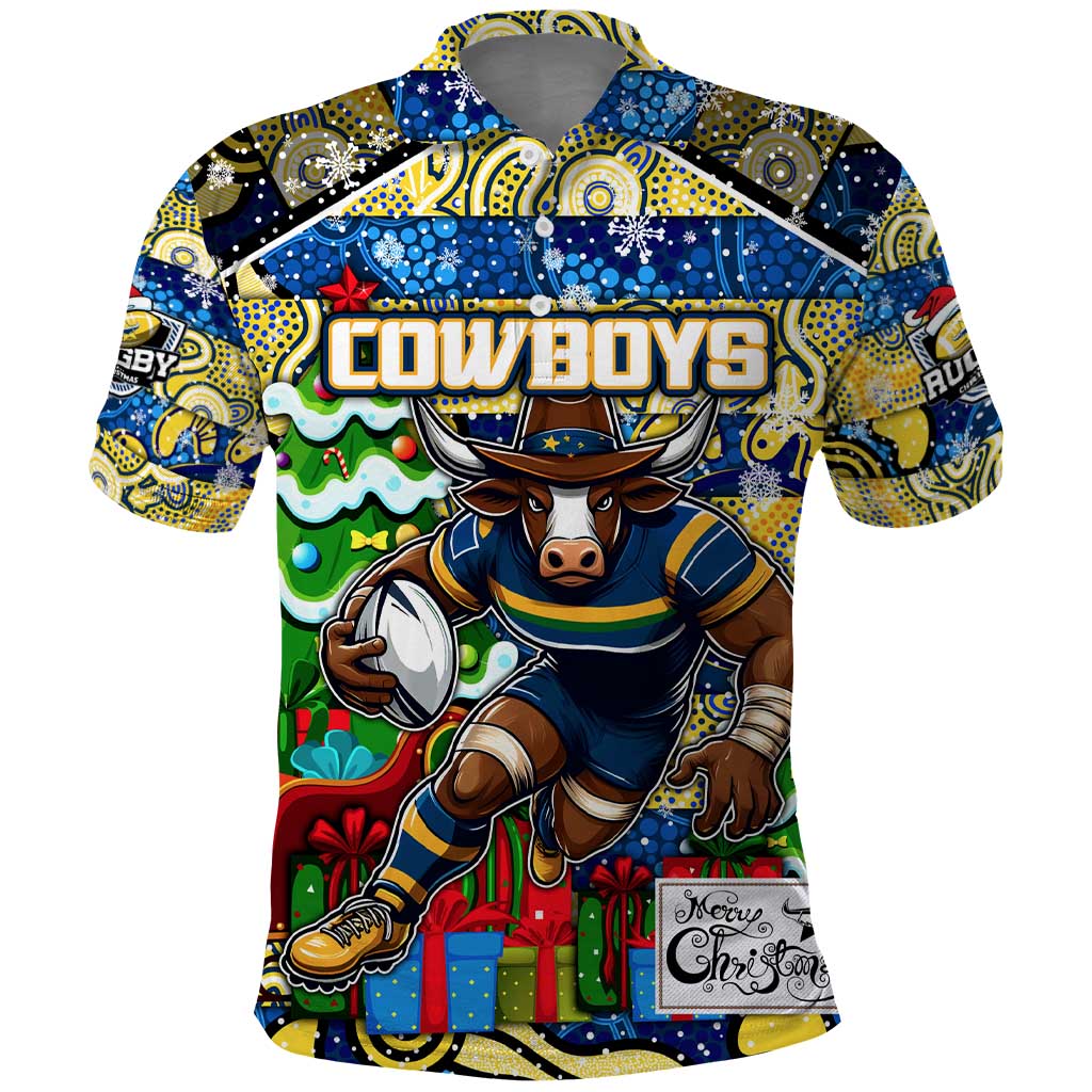 Custom Cowboys Rugby Merry Christmas Polo Shirt Indigenous Australian Art - Vibe Hoodie Shop