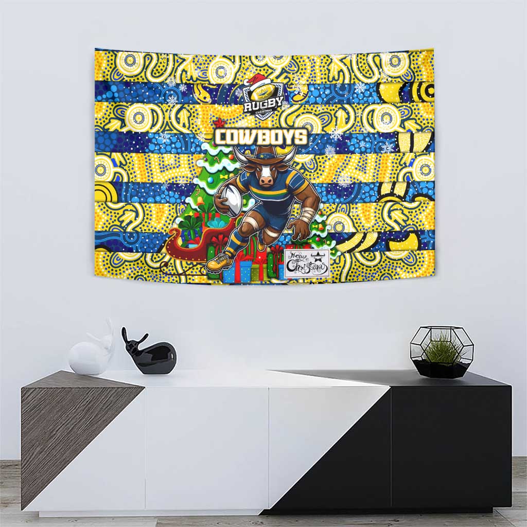 Cowboys Rugby Merry Christmas Tapestry Indigenous Australian Art - Vibe Hoodie Shop