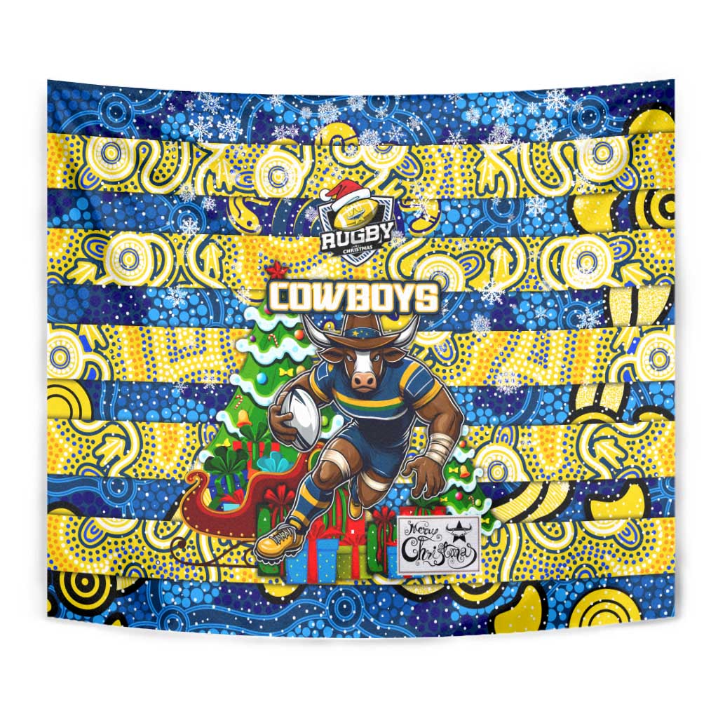 Cowboys Rugby Merry Christmas Tapestry Indigenous Australian Art - Vibe Hoodie Shop