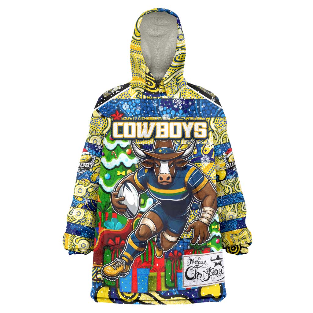 Custom Cowboys Rugby Merry Christmas Wearable Blanket Hoodie Indigenous Australian Art - Vibe Hoodie Shop