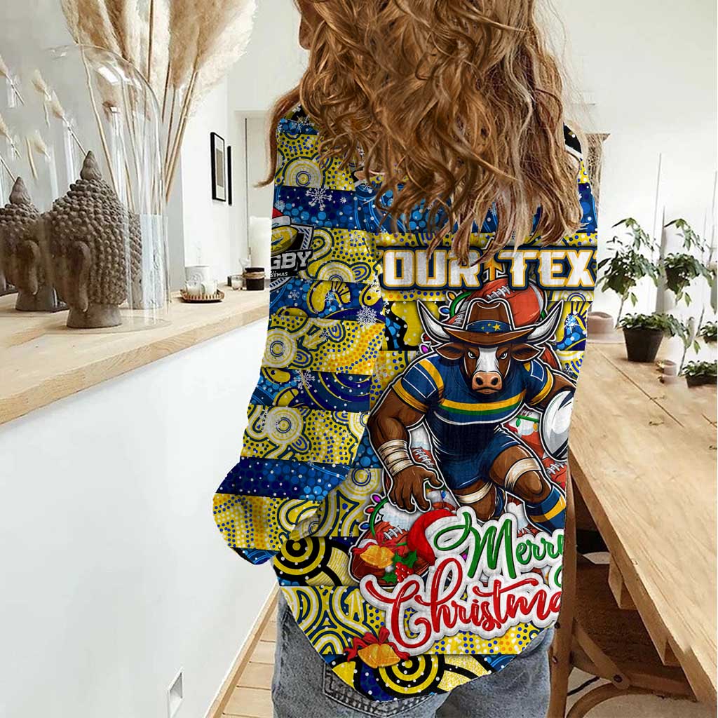 Custom Cowboys Rugby Merry Christmas Women Casual Shirt Indigenous Australian Art - Vibe Hoodie Shop