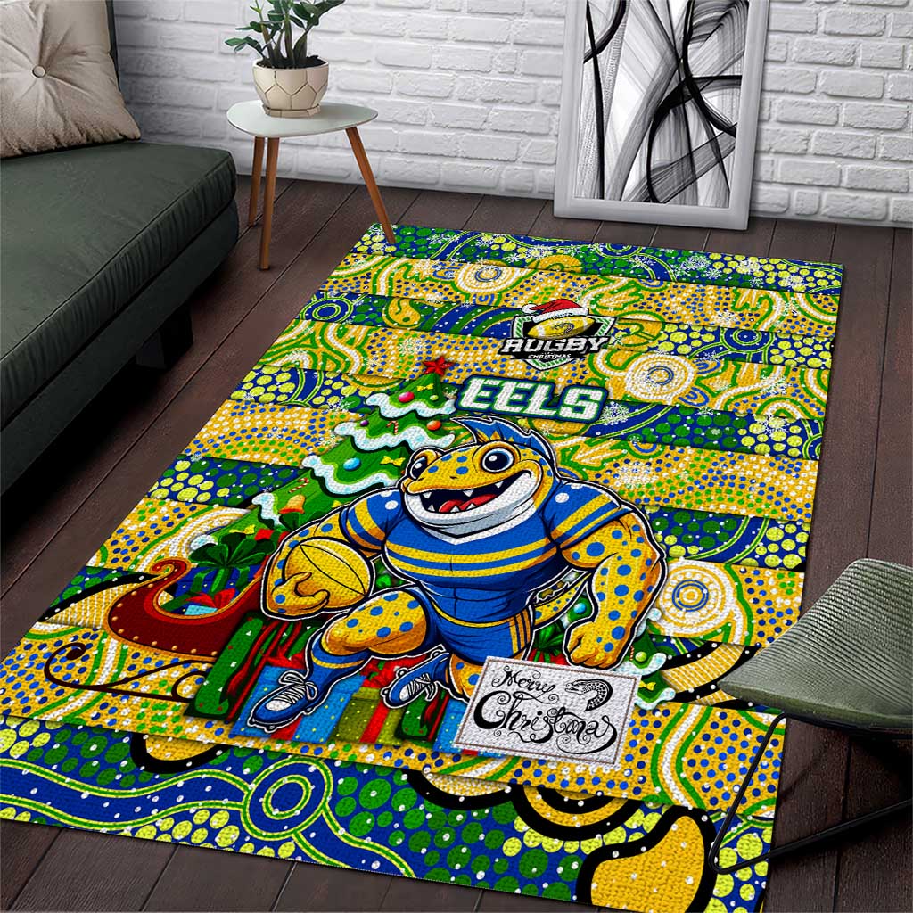 Eels Rugby Merry Christmas Area Rug Indigenous Australian Art - Vibe Hoodie Shop