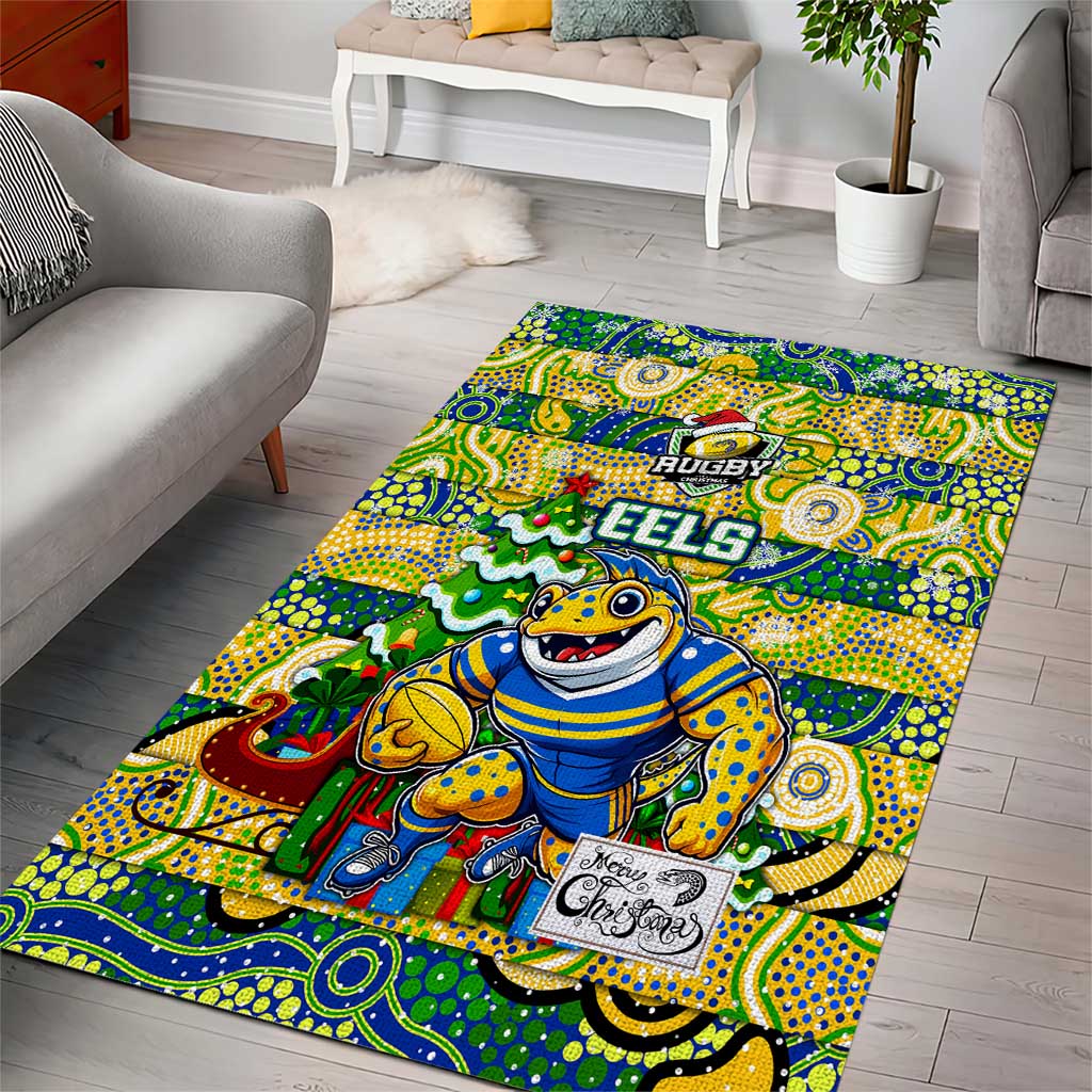 Eels Rugby Merry Christmas Area Rug Indigenous Australian Art - Vibe Hoodie Shop