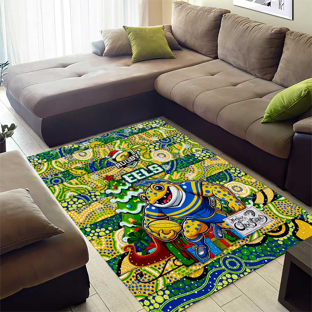 Eels Rugby Merry Christmas Area Rug Indigenous Australian Art - Vibe Hoodie Shop