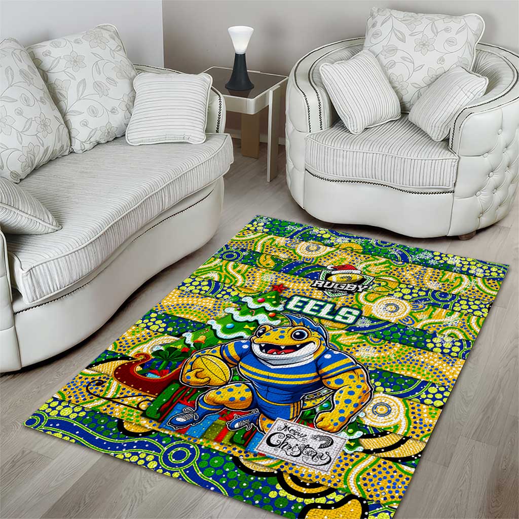 Eels Rugby Merry Christmas Area Rug Indigenous Australian Art - Vibe Hoodie Shop