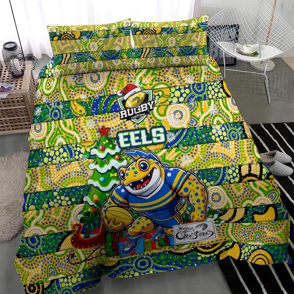 Eels Rugby Merry Christmas Bedding Set Indigenous Australian Art - Vibe Hoodie Shop