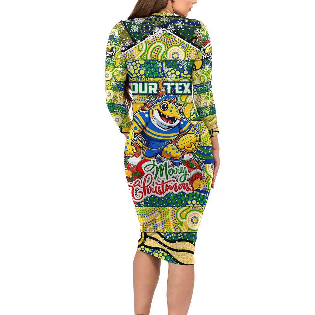 Custom Eels Rugby Merry Christmas Family Matching Long Sleeve Bodycon Dress and Hawaiian Shirt Indigenous Australian Art
