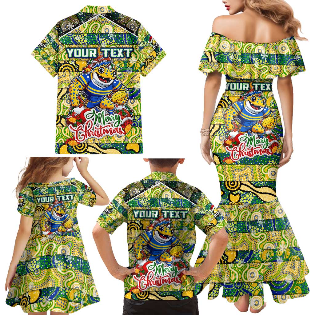Custom Eels Rugby Merry Christmas Family Matching Mermaid Dress and Hawaiian Shirt Indigenous Australian Art