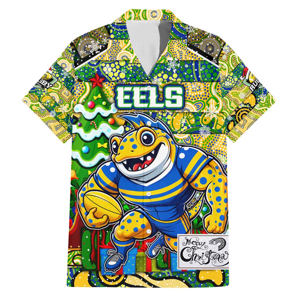 Custom Eels Rugby Merry Christmas Family Matching Mermaid Dress and Hawaiian Shirt Indigenous Australian Art