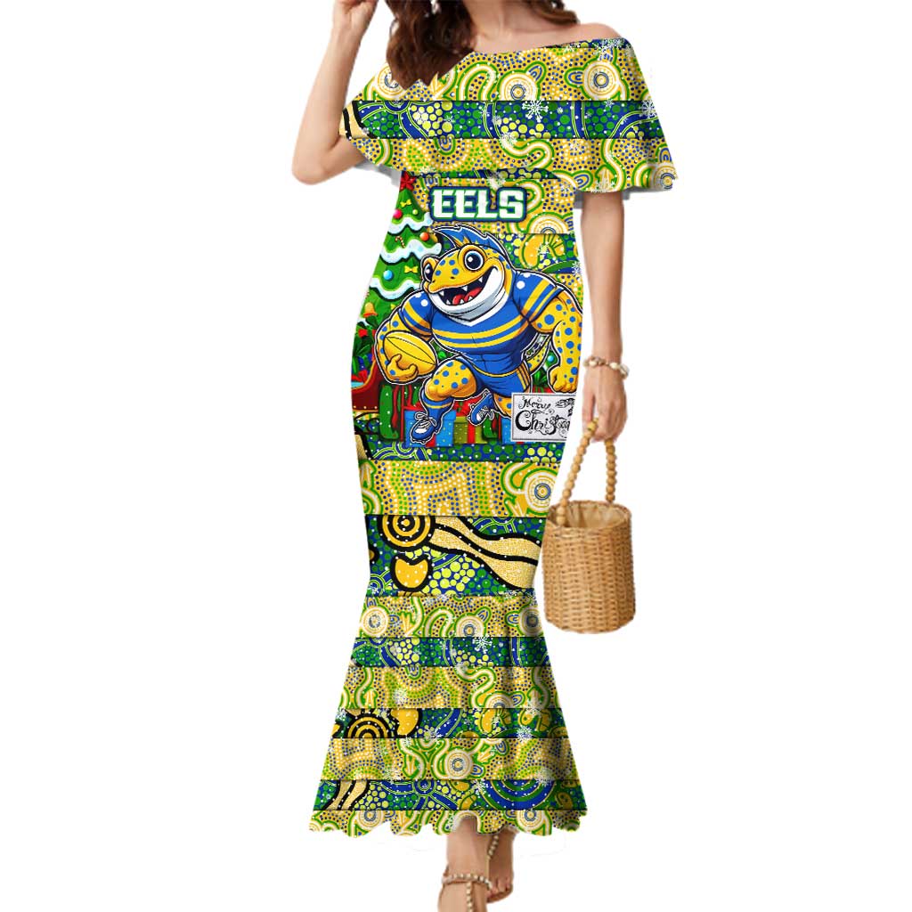 Custom Eels Rugby Merry Christmas Family Matching Mermaid Dress and Hawaiian Shirt Indigenous Australian Art