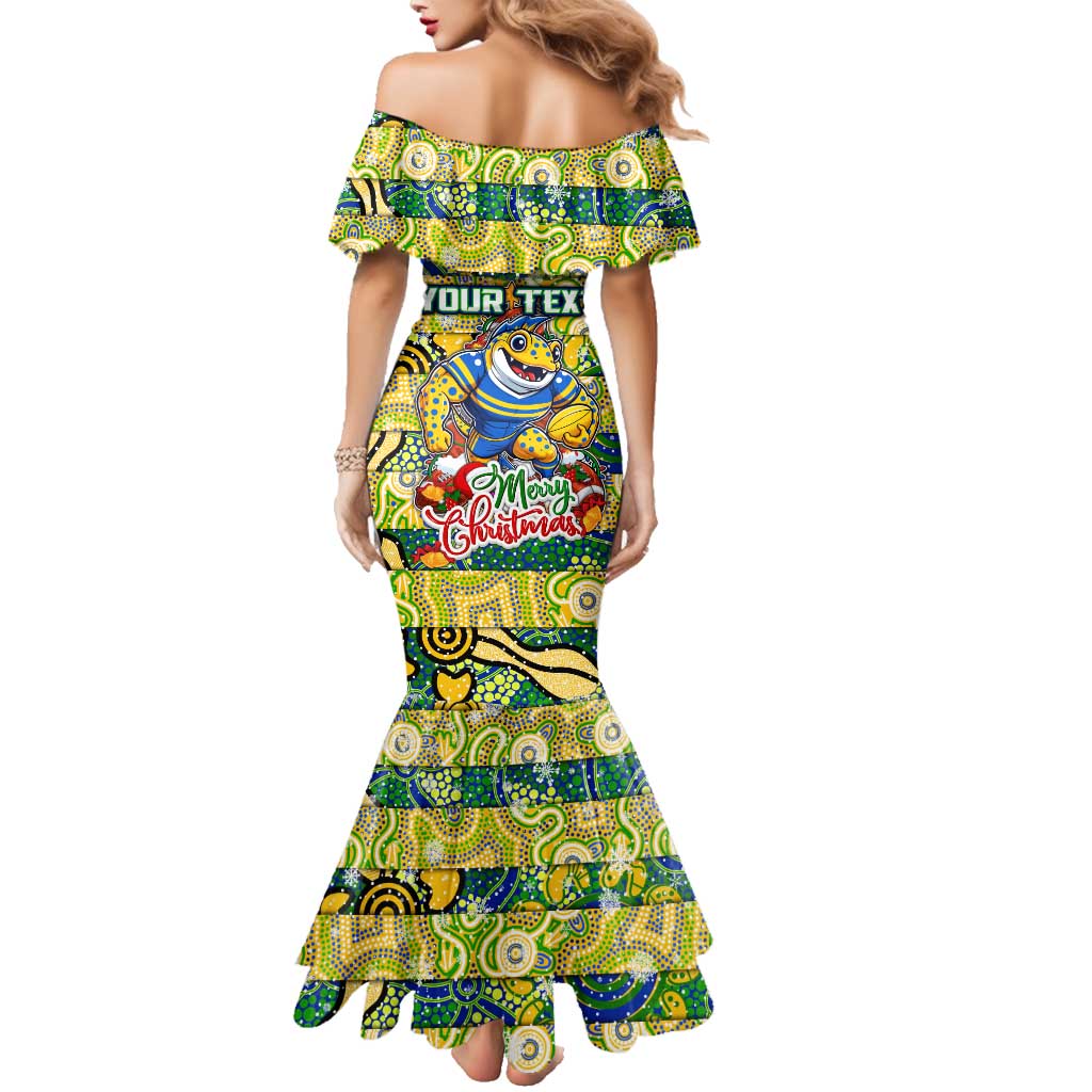 Custom Eels Rugby Merry Christmas Family Matching Mermaid Dress and Hawaiian Shirt Indigenous Australian Art