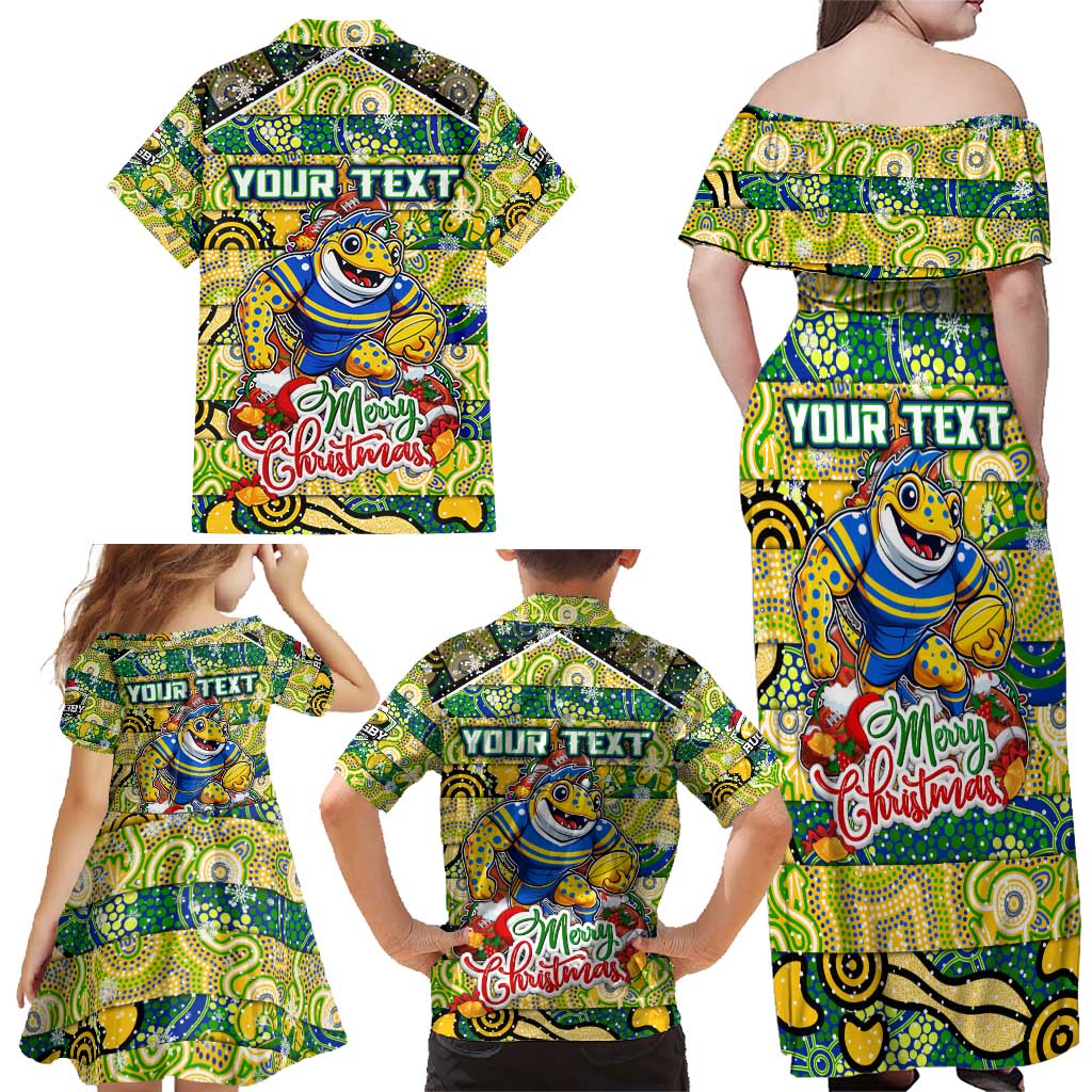 Custom Eels Rugby Merry Christmas Family Matching Off Shoulder Maxi Dress and Hawaiian Shirt Indigenous Australian Art