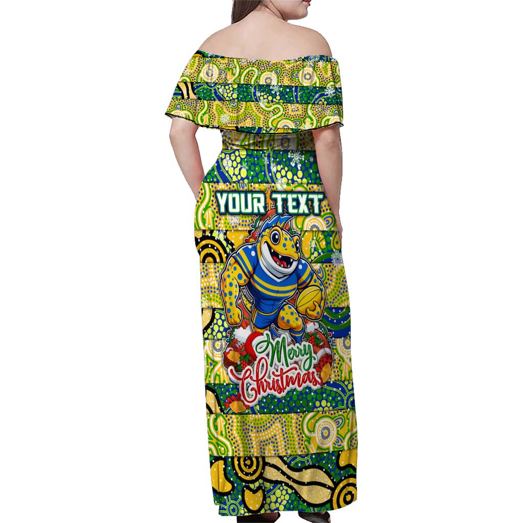 Custom Eels Rugby Merry Christmas Family Matching Off Shoulder Maxi Dress and Hawaiian Shirt Indigenous Australian Art