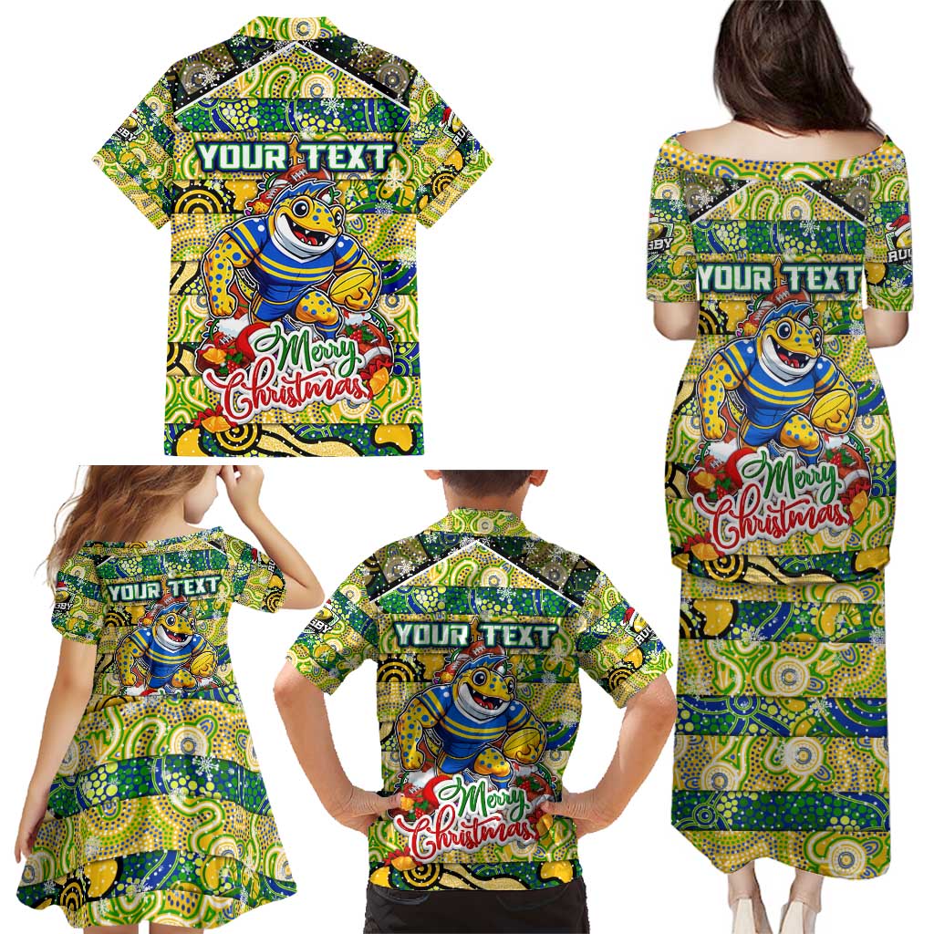 Custom Eels Rugby Merry Christmas Family Matching Puletasi and Hawaiian Shirt Indigenous Australian Art