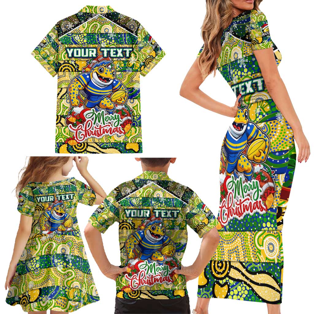 Custom Eels Rugby Merry Christmas Family Matching Short Sleeve Bodycon Dress and Hawaiian Shirt Indigenous Australian Art