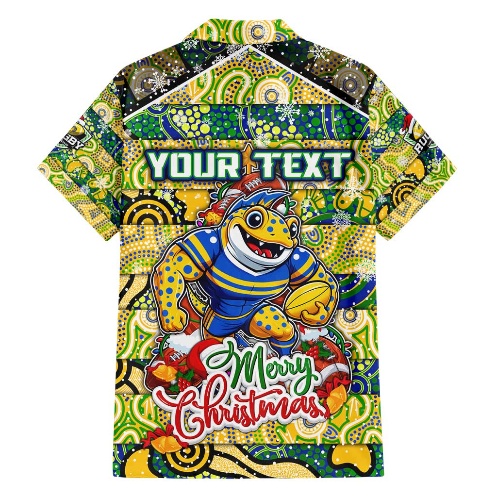 Custom Eels Rugby Merry Christmas Family Matching Short Sleeve Bodycon Dress and Hawaiian Shirt Indigenous Australian Art