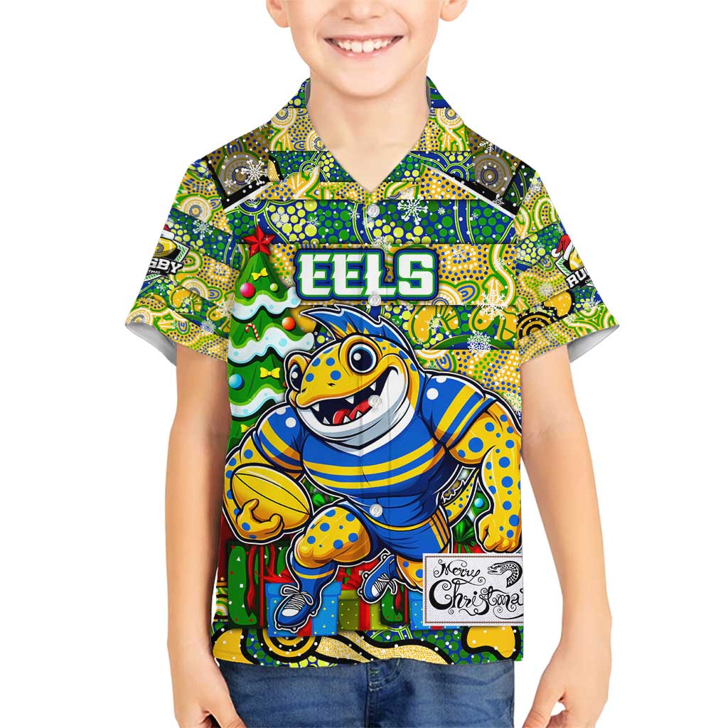 Custom Eels Rugby Merry Christmas Family Matching Summer Maxi Dress and Hawaiian Shirt Indigenous Australian Art