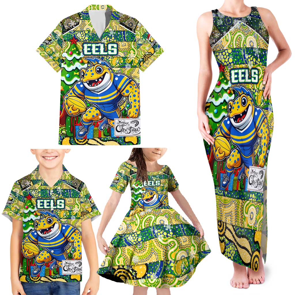 Custom Eels Rugby Merry Christmas Family Matching Tank Maxi Dress and Hawaiian Shirt Indigenous Australian Art