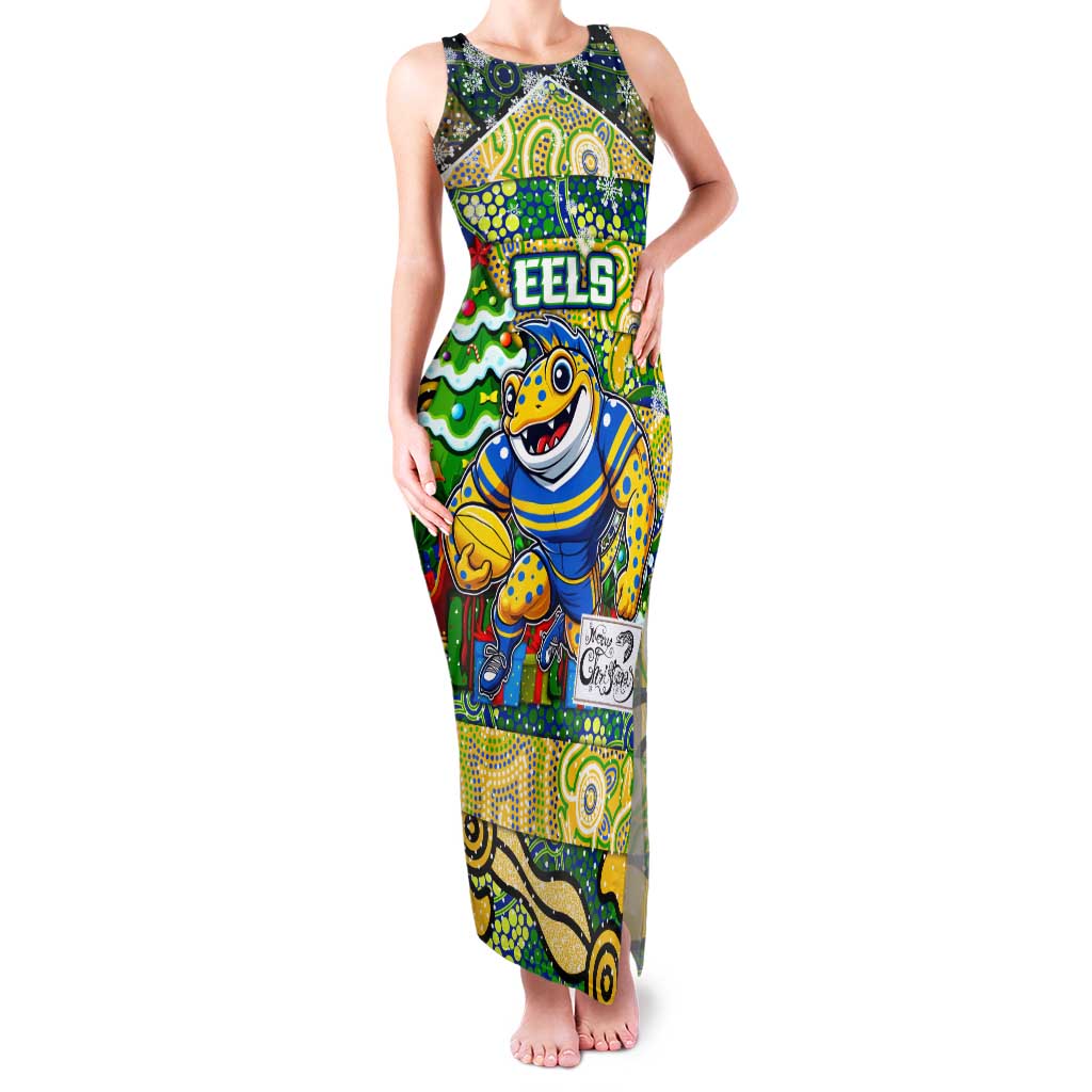 Custom Eels Rugby Merry Christmas Family Matching Tank Maxi Dress and Hawaiian Shirt Indigenous Australian Art