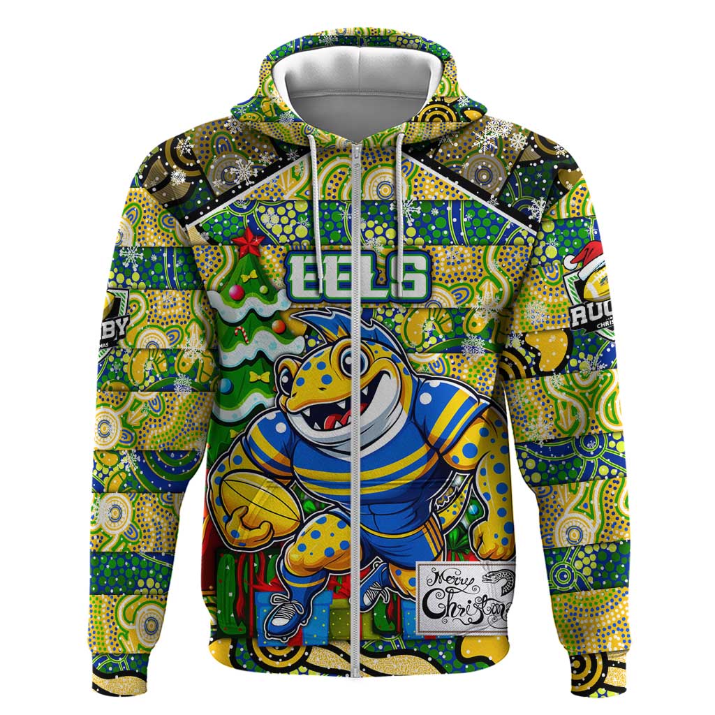 Custom Eels Rugby Merry Christmas Hoodie Indigenous Australian Art - Vibe Hoodie Shop