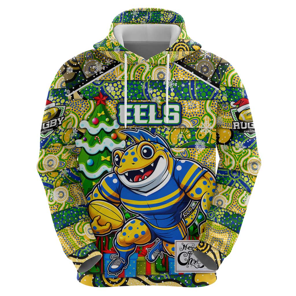 Custom Eels Rugby Merry Christmas Hoodie Indigenous Australian Art - Vibe Hoodie Shop
