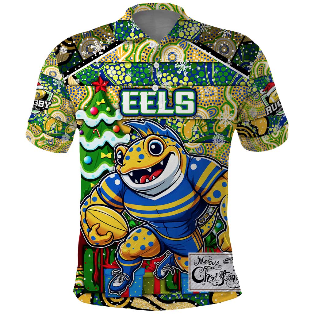 Custom Eels Rugby Merry Christmas Polo Shirt Indigenous Australian Art - Vibe Hoodie Shop