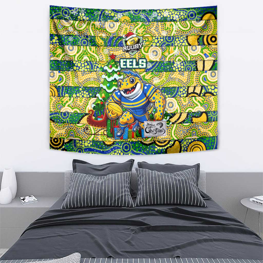 Eels Rugby Merry Christmas Tapestry Indigenous Australian Art - Vibe Hoodie Shop