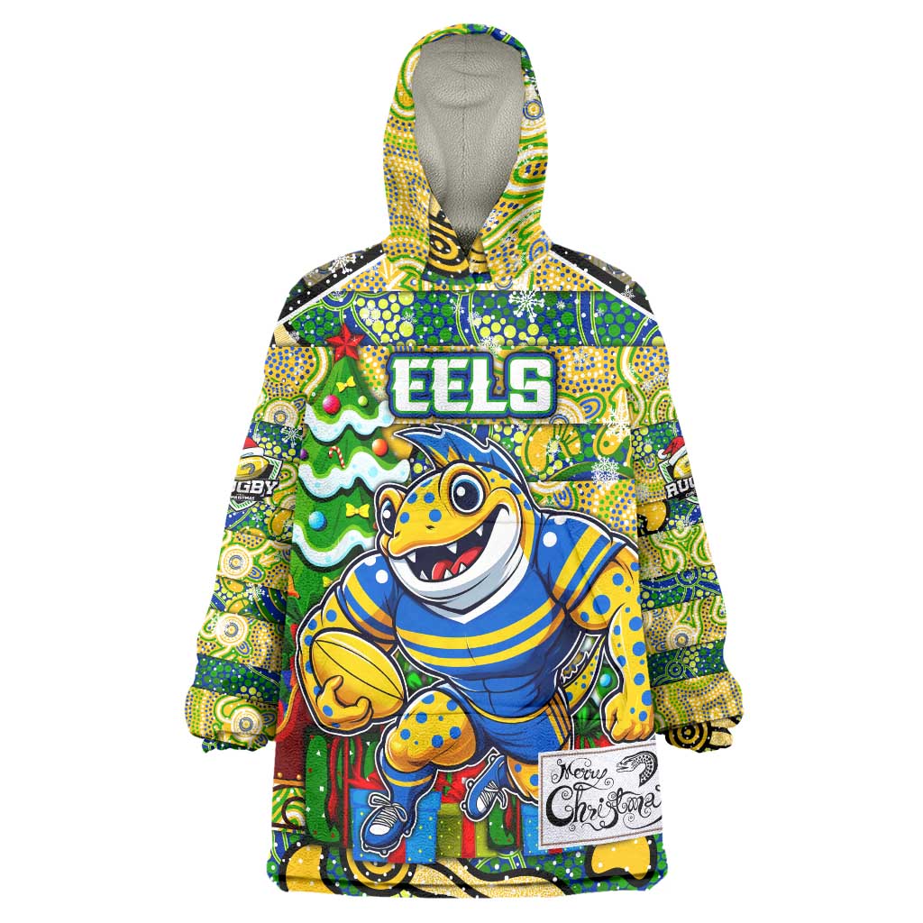 Custom Eels Rugby Merry Christmas Wearable Blanket Hoodie Indigenous Australian Art - Vibe Hoodie Shop