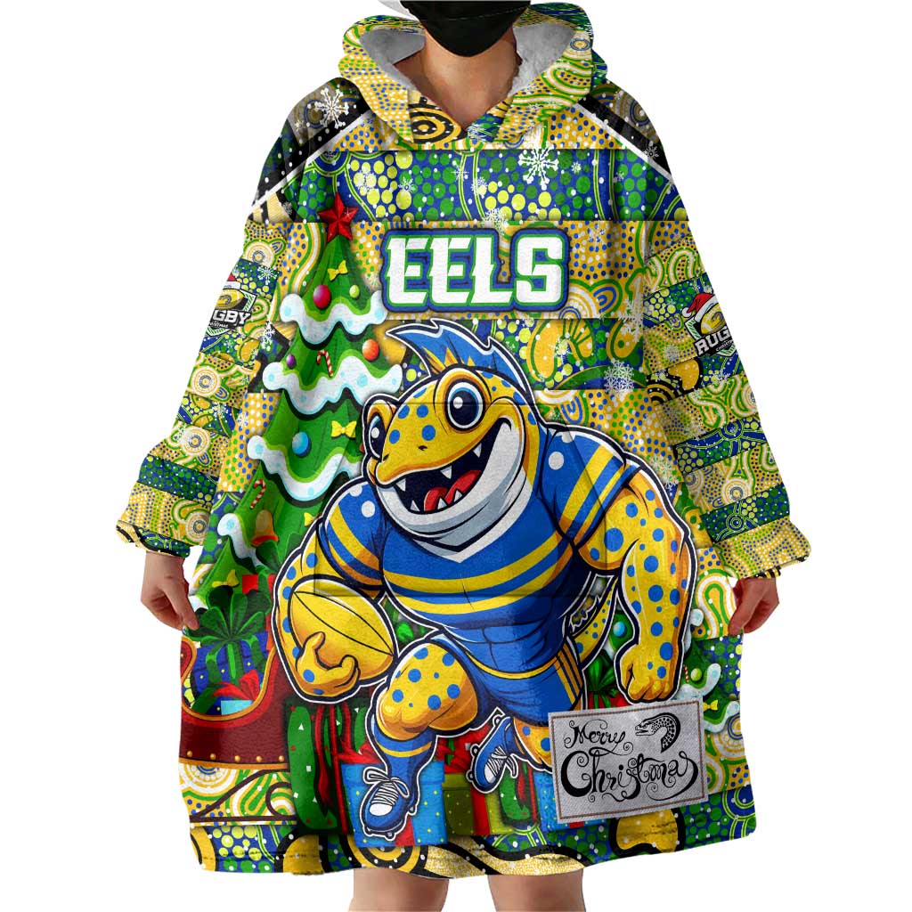 Custom Eels Rugby Merry Christmas Wearable Blanket Hoodie Indigenous Australian Art - Vibe Hoodie Shop