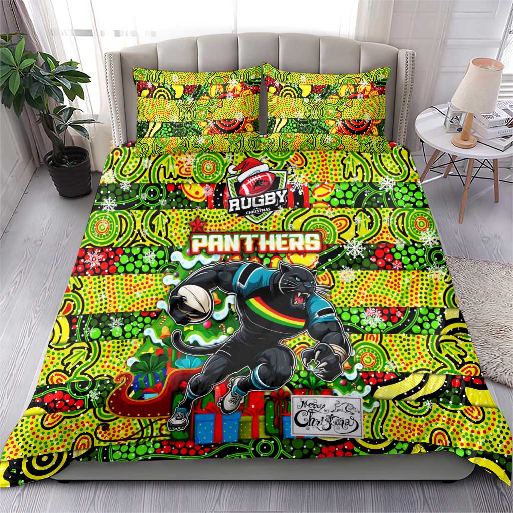 Panthers Rugby Merry Christmas Bedding Set Indigenous Australian Art - Vibe Hoodie Shop