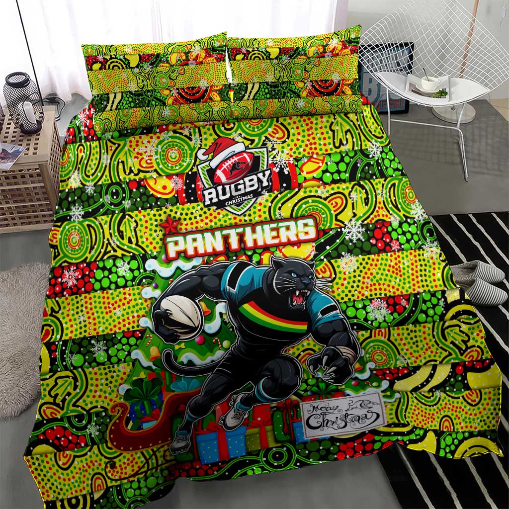Panthers Rugby Merry Christmas Bedding Set Indigenous Australian Art - Vibe Hoodie Shop