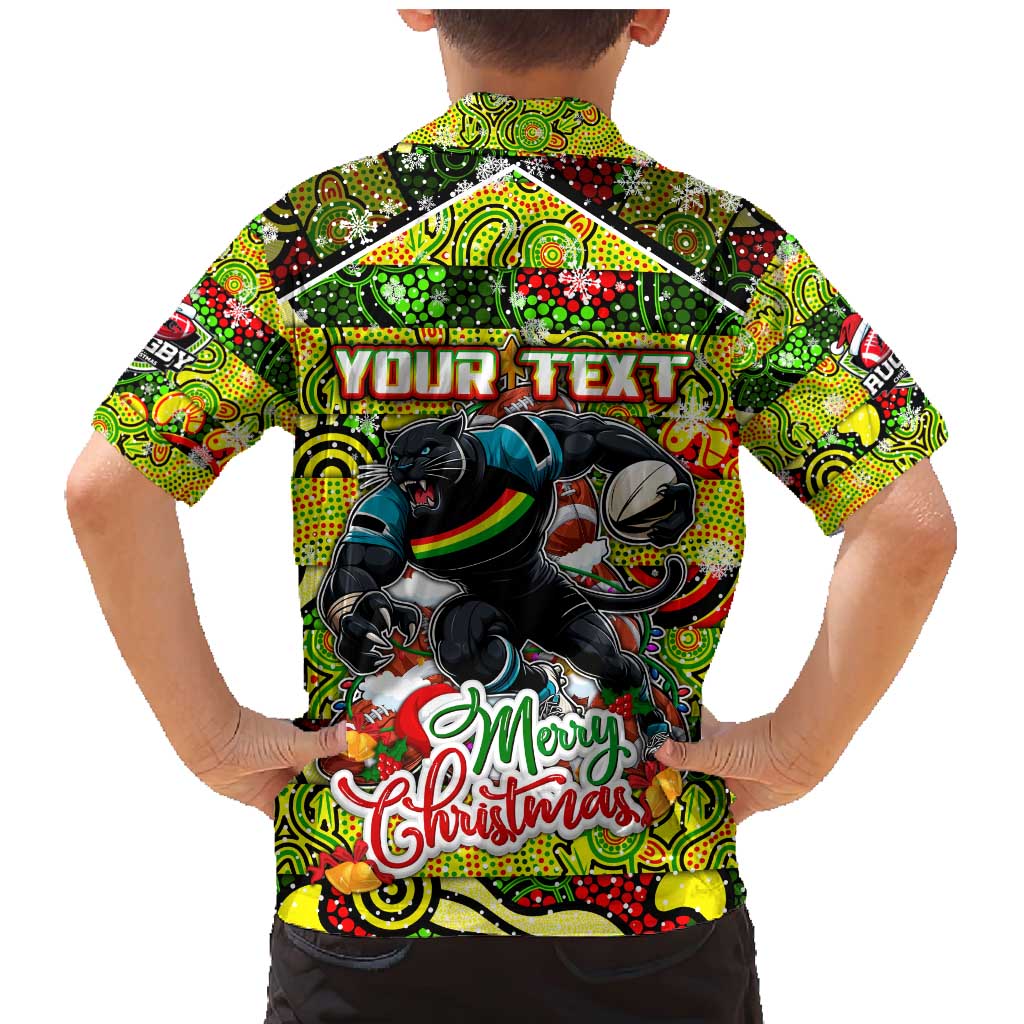 Custom Panthers Rugby Merry Christmas Family Matching Mermaid Dress and Hawaiian Shirt Indigenous Australian Art
