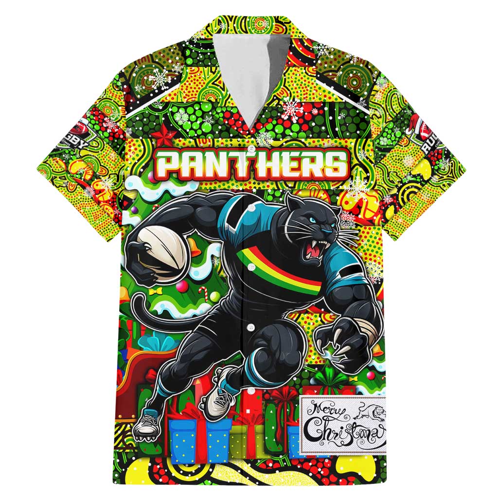 Custom Panthers Rugby Merry Christmas Family Matching Mermaid Dress and Hawaiian Shirt Indigenous Australian Art