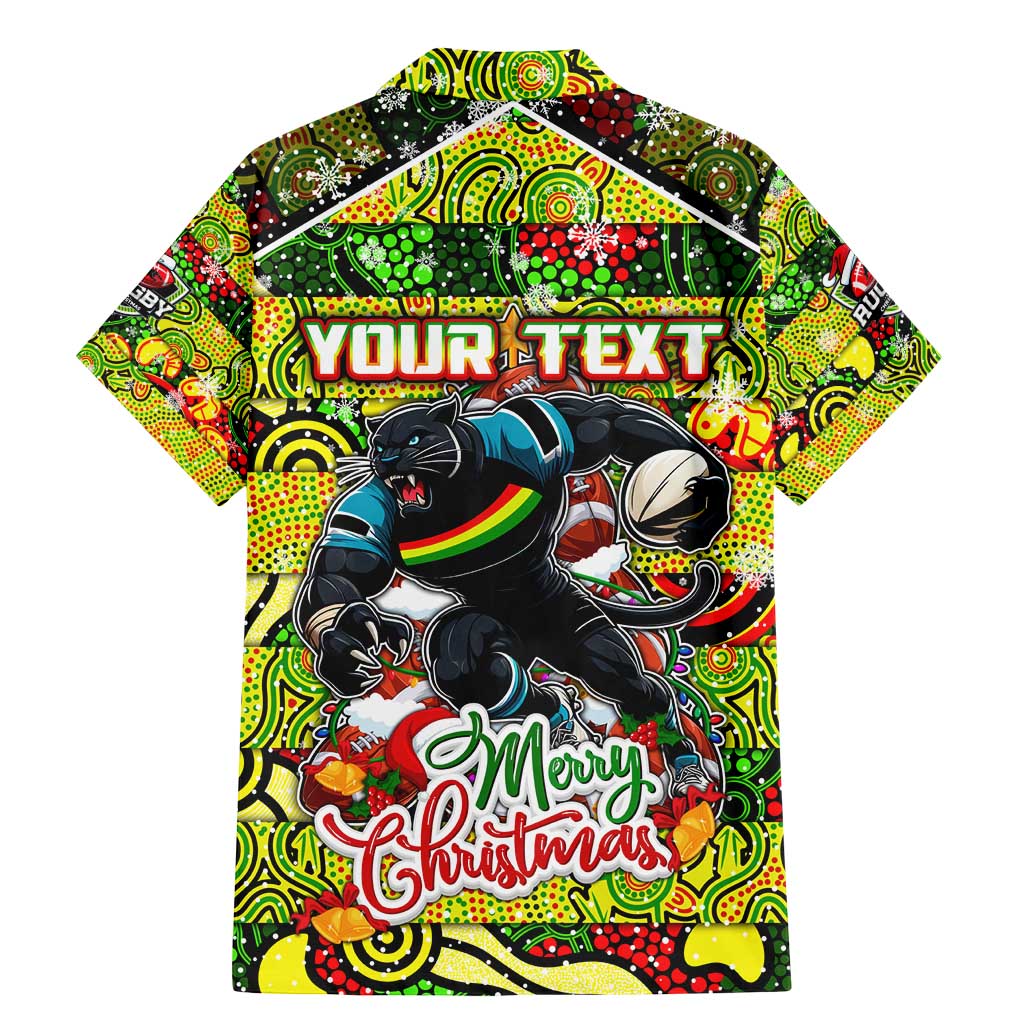 Custom Panthers Rugby Merry Christmas Family Matching Mermaid Dress and Hawaiian Shirt Indigenous Australian Art