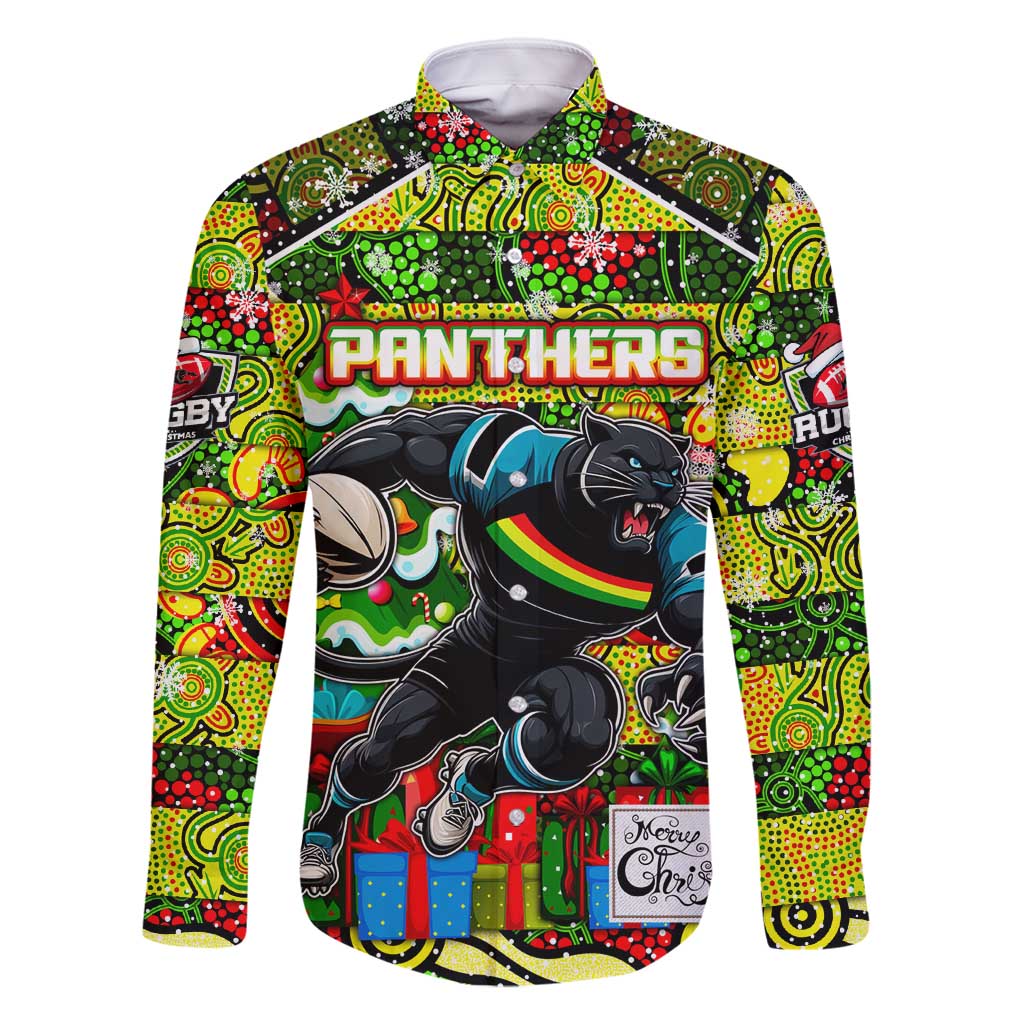 Custom Panthers Rugby Merry Christmas Family Matching Mermaid Dress and Hawaiian Shirt Indigenous Australian Art